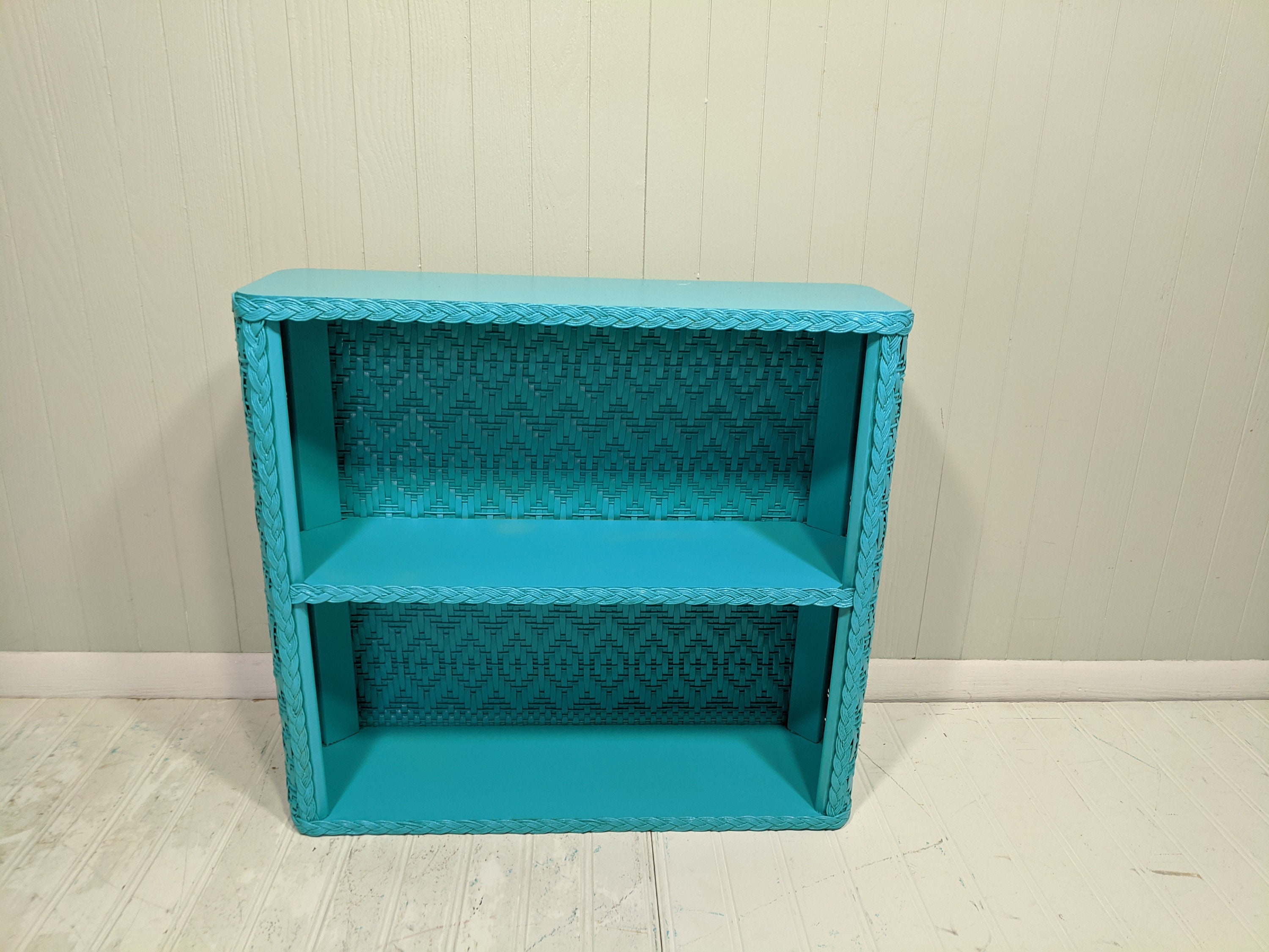 Turquoise Wicker Shelving Unit for Wall Hanging Seascape Blue Beach ...