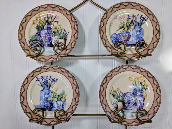 Set Of Plates With Display Rack 4 China Decorative Plates Etsy
