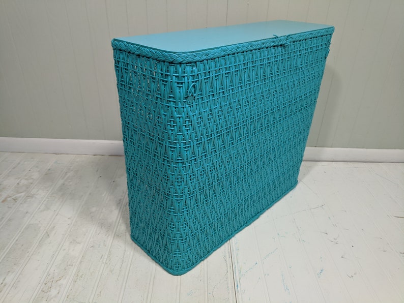Turquoise Wicker Shelf Wall Hanging Vintage Wood and Wicker Etsy