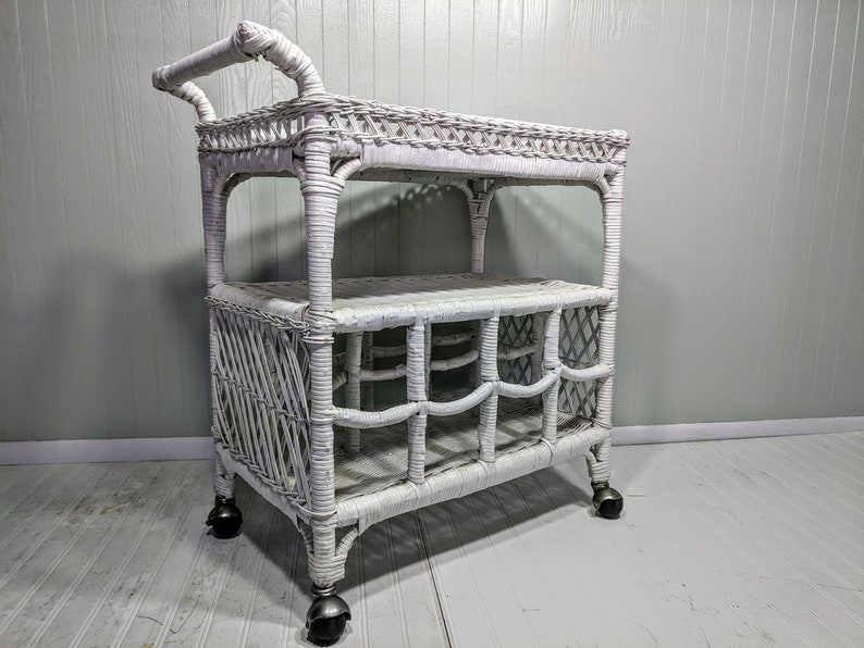 Wicker Bar Cart Vintage Large White Wicker Tray Table on Etsy