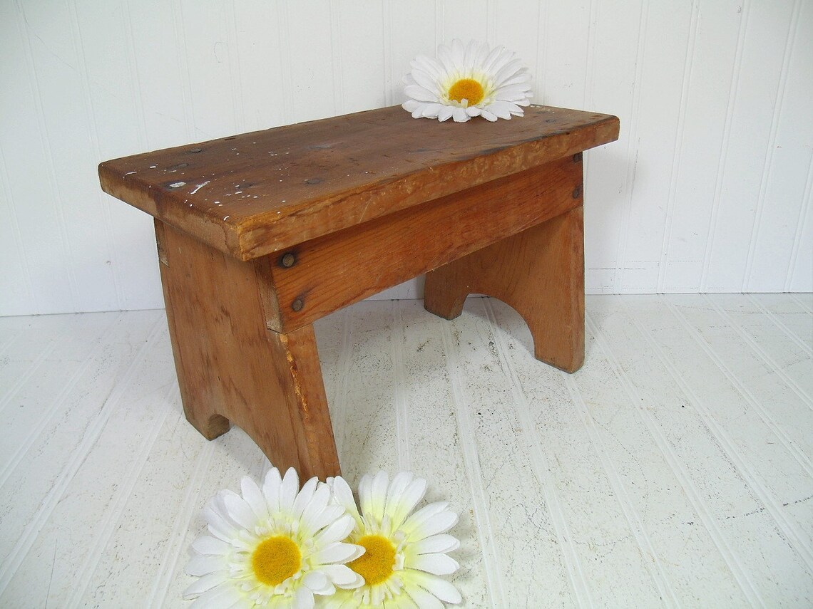 Primitive Pine Wooden Foot Stool Vintage HandCrafted Rustic Etsy