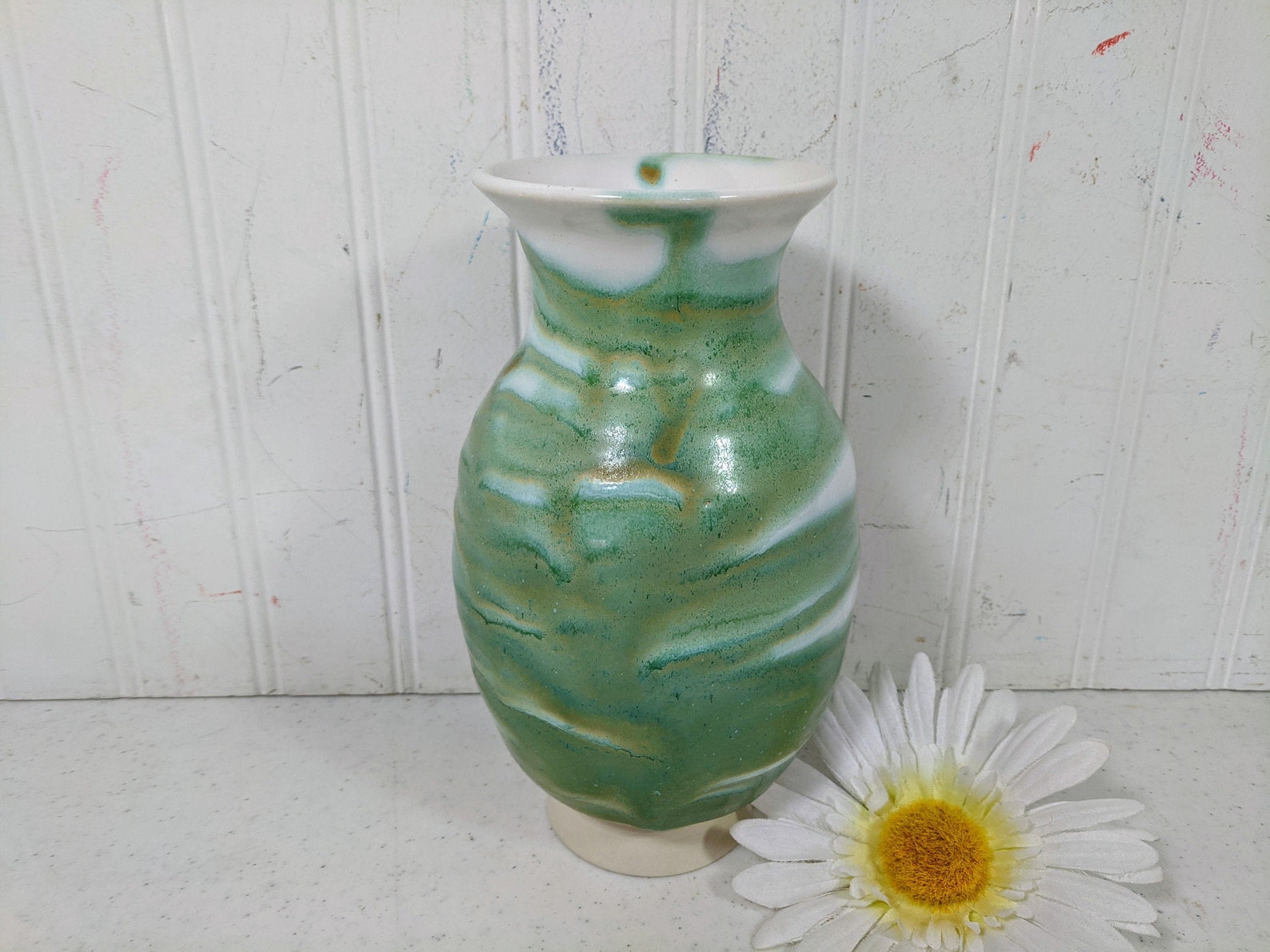 Beach Pottery Vase Seafoam Green Glaze Urn Hand Thrown 8 Vessel