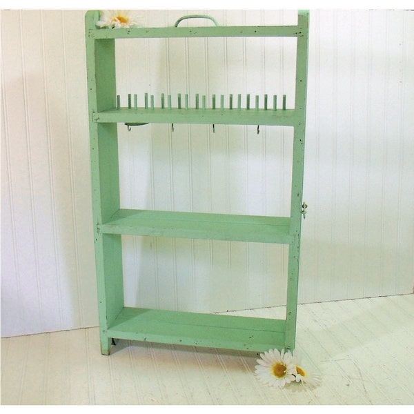Vintage Aqua Sea Foam Chippy Paint Craft Center - HandMade Wooden Expanding Carry All - Cottage Shabby Chic Shelving - Art Show Display