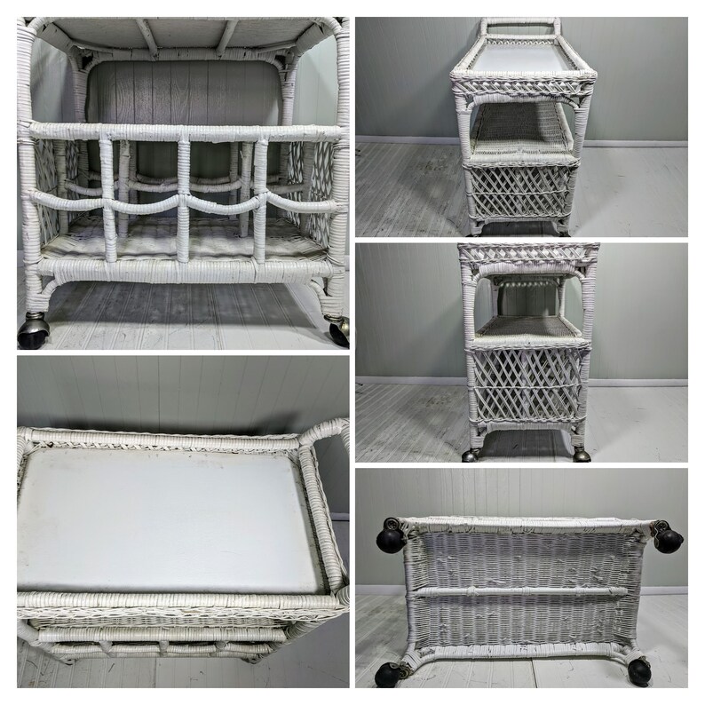 Wicker Bar Cart Vintage Large White Wicker Tray Table on Etsy
