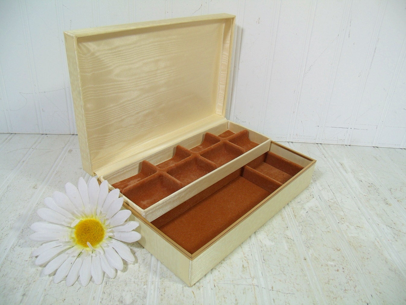 Damask Jewelry Box Ivory Silk Fabric Covered 2 Piece with Soft Etsy