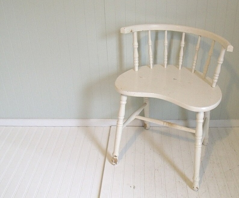 Vintage White Wooden Vanity Chair Retro Kidney Shaped Etsy