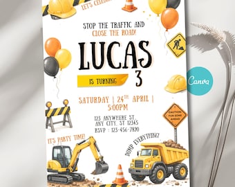 Construction Birthday Invitation, Dump Everything Birthday Invitation Digital Template: Construction Bday Party Invite