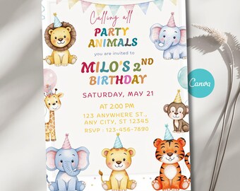 Calling All Party Animals Invitation | Wild Two Celebration Kids Birthday | Any Age Safari Birthday Editable Invite Download