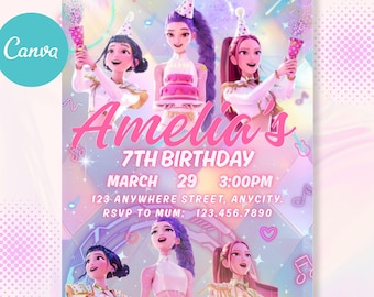 Kpop Birthday Invitation Template, Kpop demon hunters Invite, Editable Canva Template, Digital Download | Printable Card for Kids