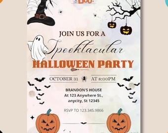 Spooky Pumpkin Halloween Party Invitation, Editable Canva Template (Instant Download)