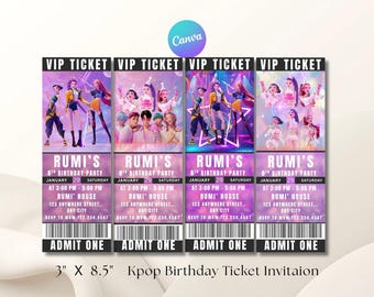 Kpop Demon Hunters Birthday Ticket Invitation Canva Template, Editable VIP Concert Ticket Invite, Girl Party Ticket Invite, Instant Download