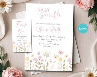 Baby Sprinkle Invite, Wildflower Baby Shower Invitation, Baby in Bloom Digital Invite, Printable Canva Template (Instant Download)
