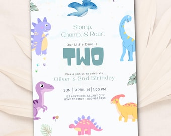 Dinosaur Birthday Invitation Template, Dino 2nd Birthday Invite, Editable Canva Kids Dinosaur Party Invitation, Two Rex Birthday
