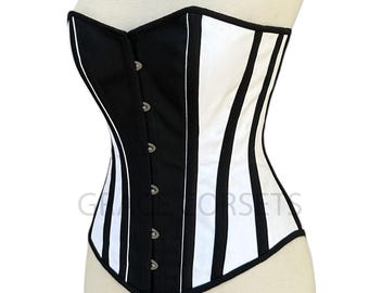 Overbust taillesneakers dames zwart-wit korset | Bodyshaper-korset van keperkatoen met stalen balpen