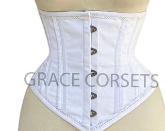 Corsé de algodón con cinturilla debajo del busto y varillas de acero resistentes para mujer.
