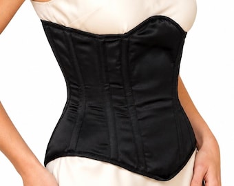 Bustiercorset dames taille trainer | Onderborst dubbel satijnen korset met platte voorkant, stalen baleinen