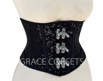 Corsé moldeador de cintura con varillas de acero para mujer, corsé negro elegante bajo el busto