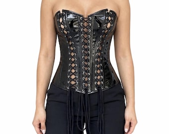 Corsetto da donna con lacci e cintura per allenamento della vita / Corsetto con stecche in acciaio resistente / Corsetto in PVC di prima qualità