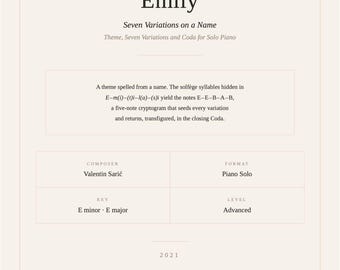 Emily — Seven Variations on a Name for Solo Piano | Advanced Neoclassical Variations | Composed by Valentin Sarić