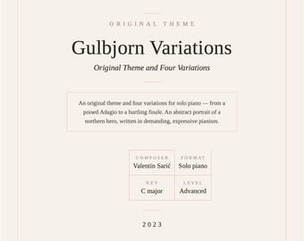 Gulbjorn Variations – Original Theme and Four Variations for Solo Piano – Advanced Neoclassical Piano Music PDF – Composed by Valentin Sarić