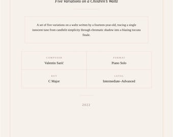 Rattinger Variations — Five Variations on a Children's Waltz for Solo Piano | Composed by Valentin Sarić