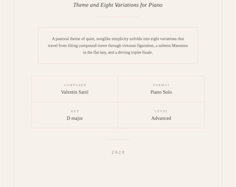 Pastoral Variations — Theme and Eight Variations for Solo Piano | Advanced Neoclassical Sheet Music | Composed by Valentin Sarić
