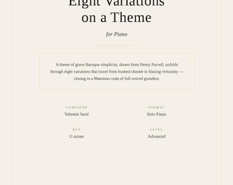 Valentin Sarić Pianovariaties op het Purcell-thema – Bladmuziek voor gevorderde solo-piano (PDF)