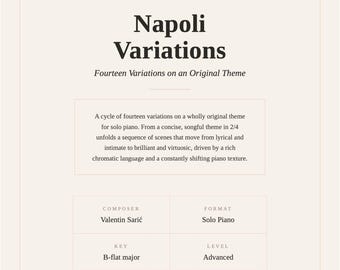 Napoli Variations – Advanced Solo Piano Sheet Music (PDF) | 14 Original Variations by Valentin Sarić | Instant Download