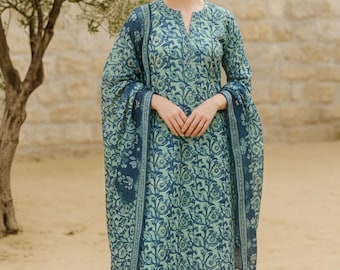 Seide Salwar Kameez | Mintgrün gedrucktes festliches Kurta Set Dupatta | Traditioneller indischer Anzug | indisches Party- und Hochzeitsgast-Outfit 4xl 3xl