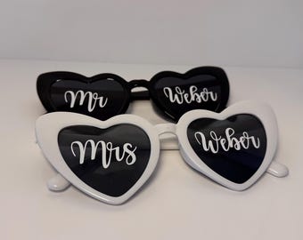 Personalized Heart Sunglasses – Mr & Mrs, Team Bride – Wedding Accessories – Hen Party Glasses – Bridal Shower – Customizable