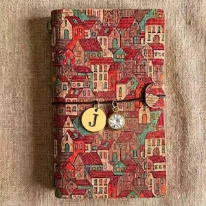 30th Milestone New Chapter Gift for Women, Custom Cork Travel Journal for Friend Daughter, Monogram Notebook with Birthstone Charm