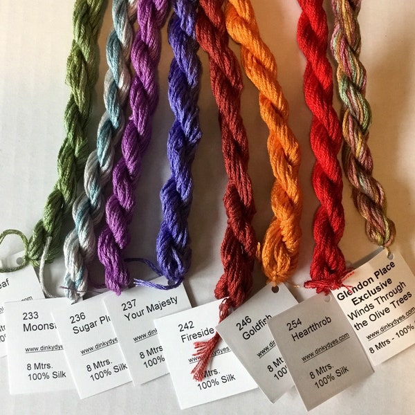 Hand dyed silk floss by Dinky Dyes  225-254