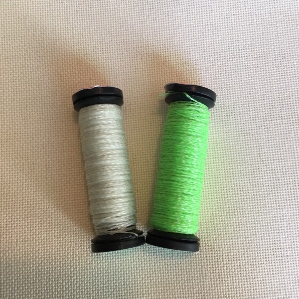 Kreinik glow in the dark thread very fine braid #4, grapefruit 052f, lime 053f or 054f lemon lime