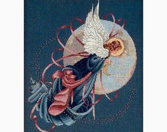 Blue Moon Angel- cross stitch pattern, Lavender and Lace pattern by Marilyn Leavitt-Imblum