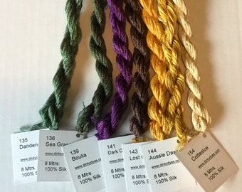 Hand dyed silk floss by Dinky Dyes 134-154