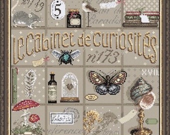 Cabinet de Curiosités - counted cross stitch pattern, Madame Le Fée cross stitch design