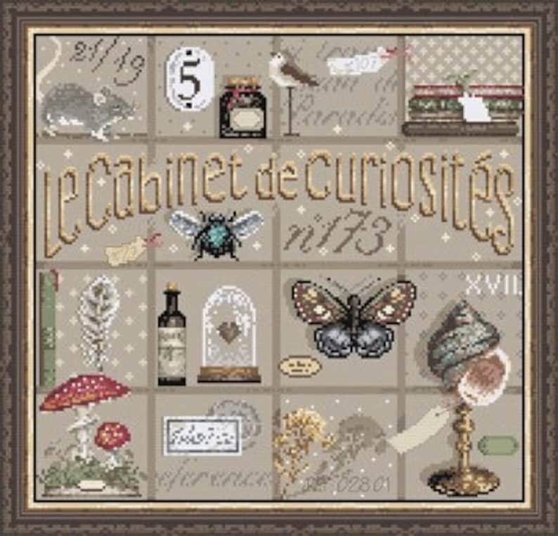 Cabinet de Curiosités counted cross stitch pattern, Madame Le Fée cross stitch design image 1