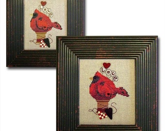 Lovebird- cross stitch pattern + buttons from Just Another Button Company