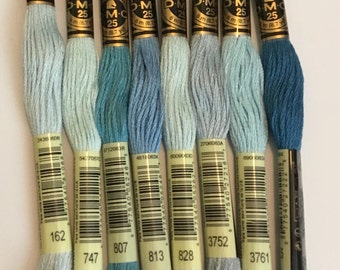 DMC floss 8 pack embroidery thread Ocean colors