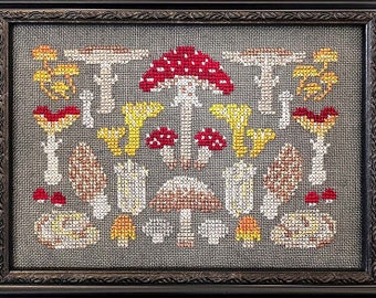 Arranging Mushrooms-  cross stitch pattern by Ink Circles