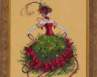 Miss Christmas Eve -cross stitch pattern by Nora Corbett for Mirabilia Designs