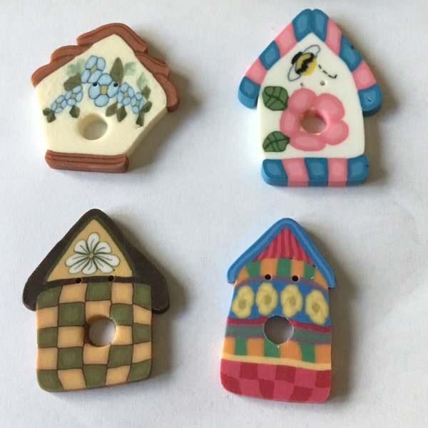 Birdhouse, polymer clay button-  Just Another Button Company