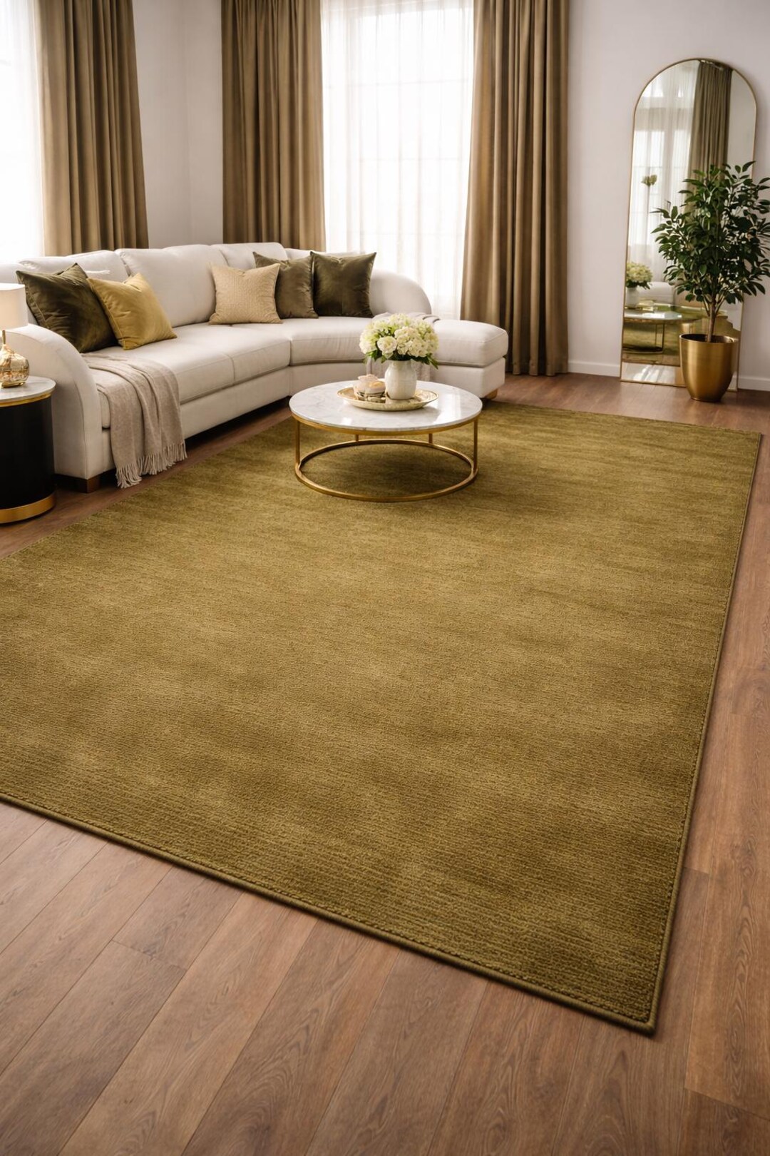 Hand Tufted Wool Rug | Olive Green Organic Shape, Minimalist Carpet - Etsy