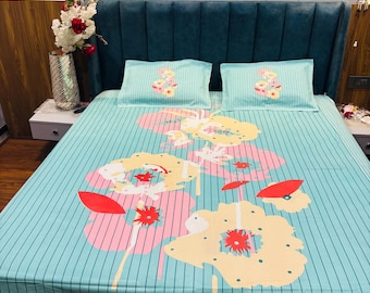 Juego de sábanas 100% algodón puro / tamaño king size con estampado floral