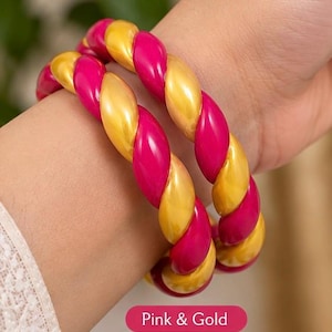Handmade Lac Bangles, Twisted Indian Bangle Set, Traditional Ethnic Jewelry, Bridal Wedding Bracelet, Colorful Stackable Bangles