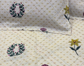 Juego de sábanas 100% algodón puro / Suave y transpirable con estampado floral, tamaño king, estilo indio.