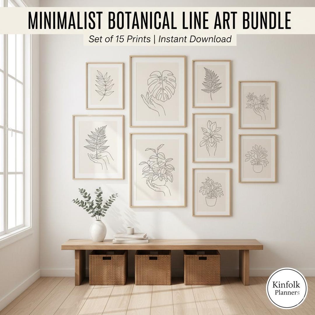 Minimalist Botanical Line Art Set of 15 | Neutral Wall Art Bundle ...