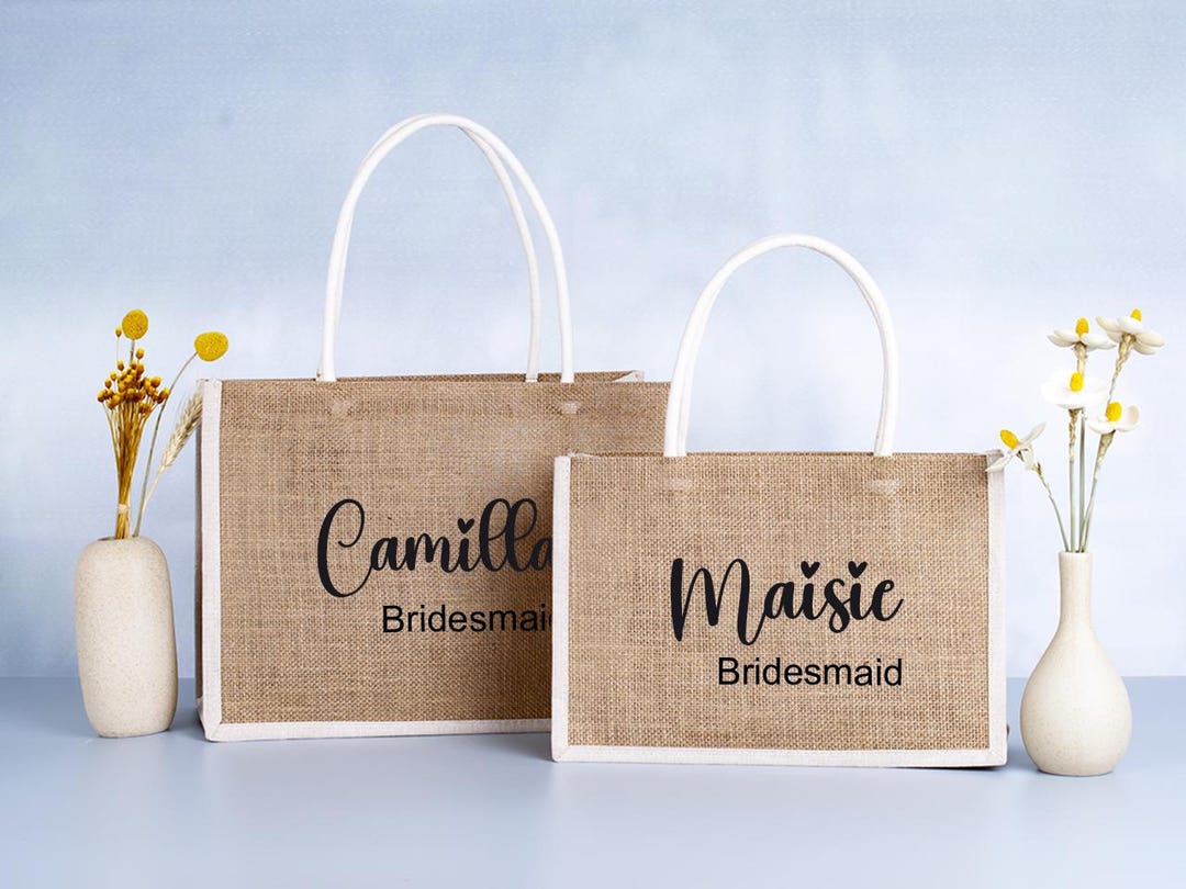 Personalized Bridesmaid Tote Bag, Custom Burlap Wedding Gift Bag - Etsy