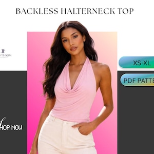 Cowl neck Top Sewing Pattern PDF, Backless halter Summer Blouse DIY Beachwear Tank Template