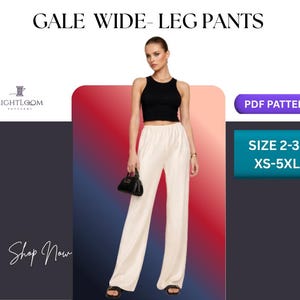 Wide Leg Pants Sewing Pattern PDF| Elastic Waist DIY Summer Office Party Lounge Wear